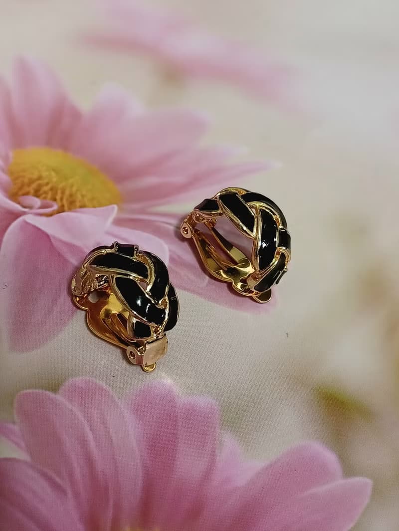 vintage jewelry  古董夾式耳環 交錯繩結