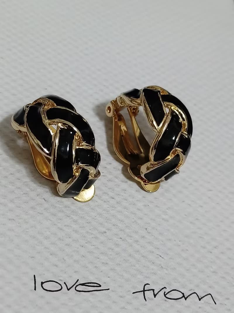 vintage jewelry  古董夾式耳環 交錯繩結