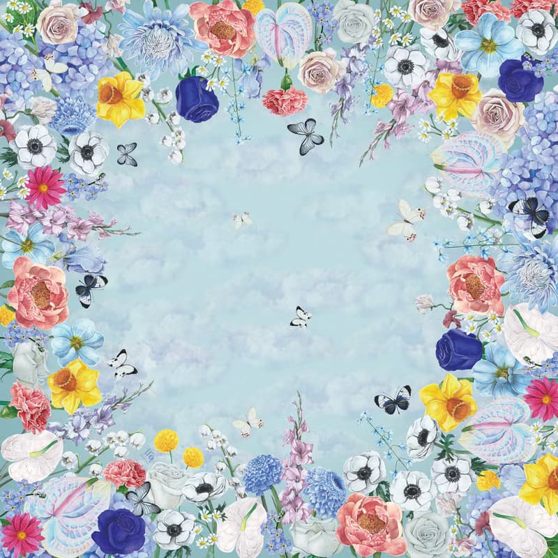 Scarf : silk satin ttq floral scarf : babyblue
