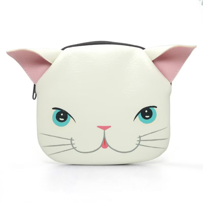【雙11折扣】White cat purse ,small wallet bag with zip.various card pockets.