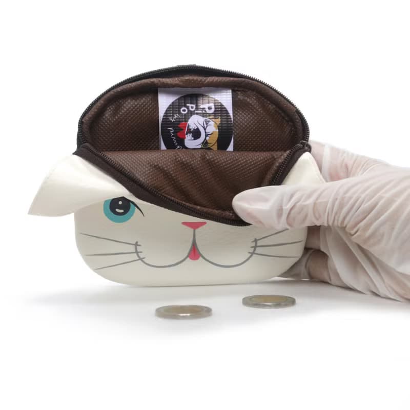 【雙11折扣】White cat purse ,small wallet bag with zip.various card pockets.
