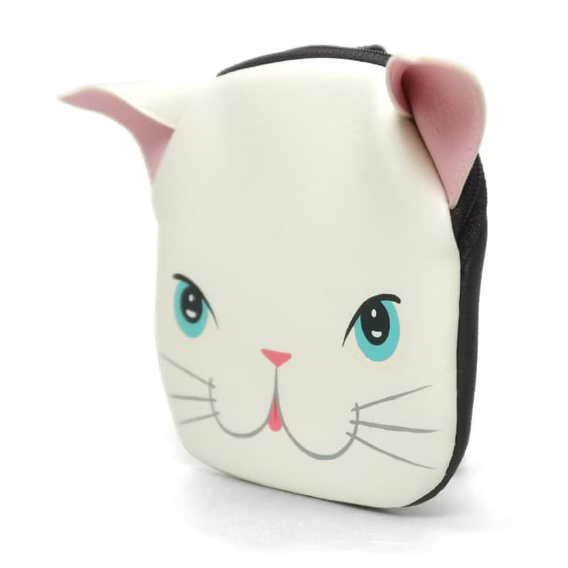【雙11折扣】White cat purse ,small wallet bag with zip.various card pockets.