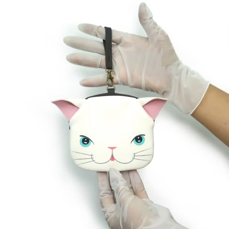 【雙11折扣】White cat purse ,small wallet bag with zip.various card pockets.