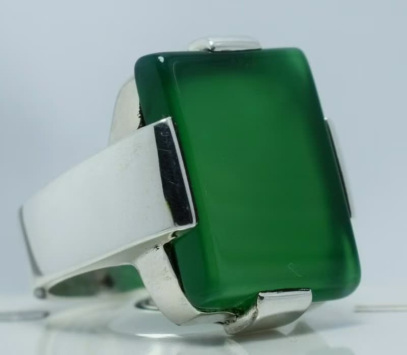 Green Yemeni Aqeeq Ring Sterling silver ring