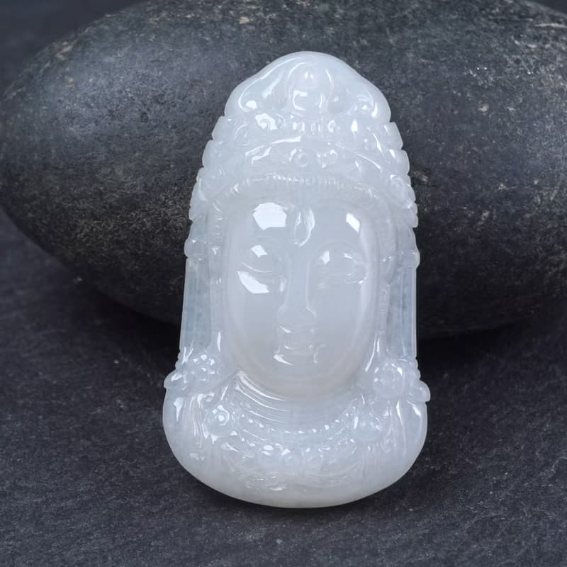 冰種翡翠觀音菩薩佛首項鍊 | 天然緬甸玉翡翠A貨 | 送禮