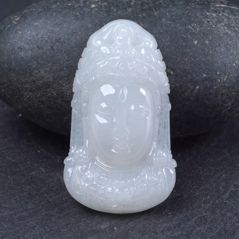 冰種翡翠觀音菩薩佛首項鍊 | 天然緬甸玉翡翠A貨 | 送禮