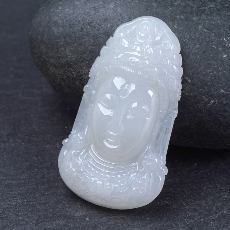 冰種翡翠觀音菩薩佛首項鍊 | 天然緬甸玉翡翠A貨 | 送禮