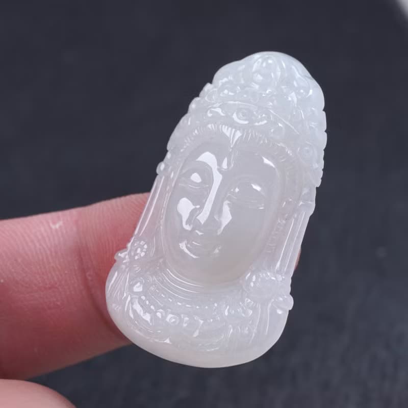 冰種翡翠觀音菩薩佛首項鍊 | 天然緬甸玉翡翠A貨 | 送禮