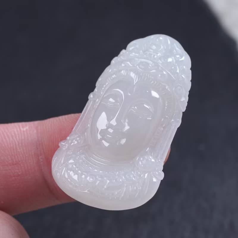 冰種翡翠觀音菩薩佛首項鍊 | 天然緬甸玉翡翠A貨 | 送禮