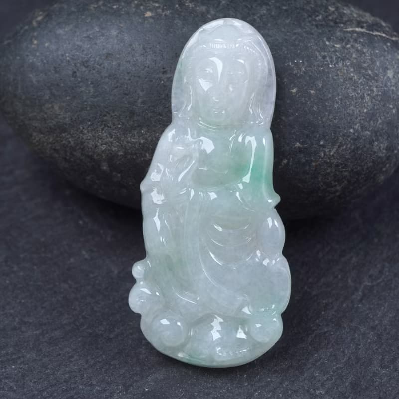 冰種飄綠翡翠觀音菩薩項鍊 | 天然緬甸玉翡翠A貨 | 送禮