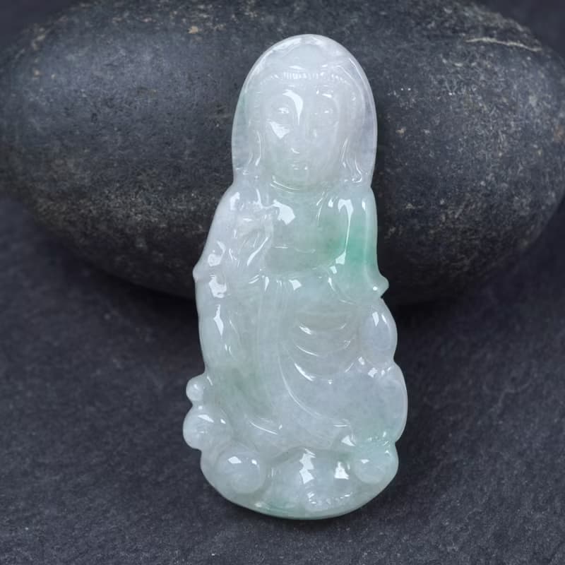 冰種飄綠翡翠觀音菩薩項鍊 | 天然緬甸玉翡翠A貨 | 送禮
