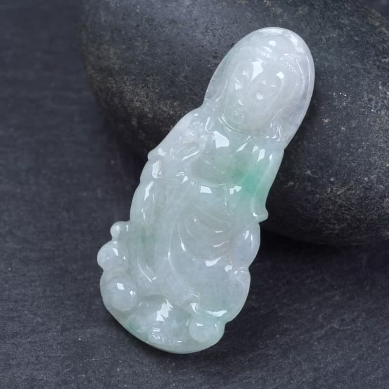 冰種飄綠翡翠觀音菩薩項鍊 | 天然緬甸玉翡翠A貨 | 送禮
