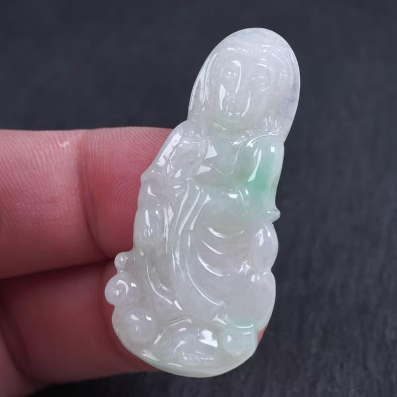 冰種飄綠翡翠觀音菩薩項鍊 | 天然緬甸玉翡翠A貨 | 送禮