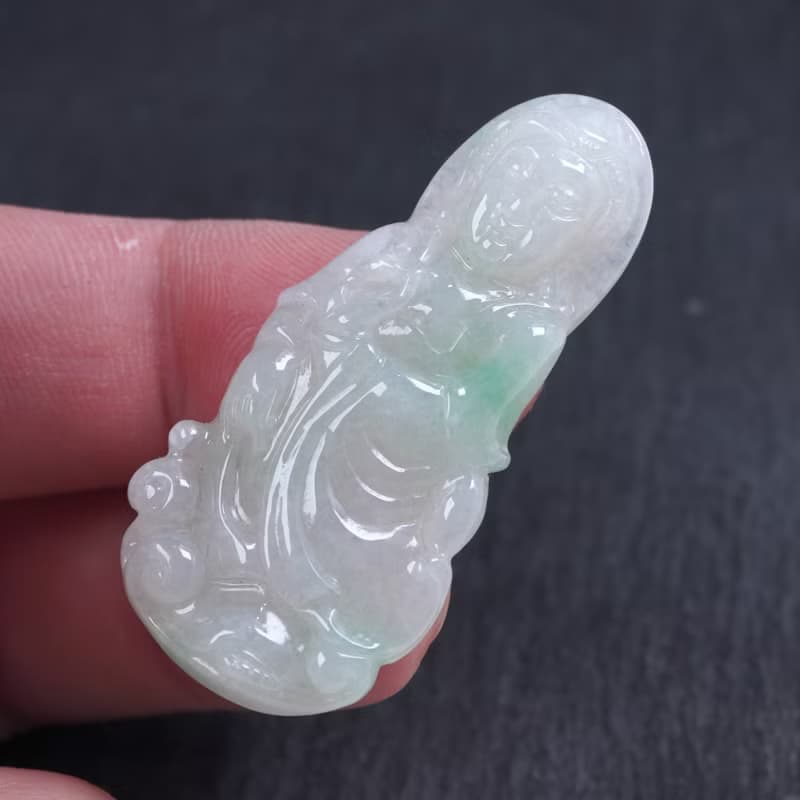 冰種飄綠翡翠觀音菩薩項鍊 | 天然緬甸玉翡翠A貨 | 送禮