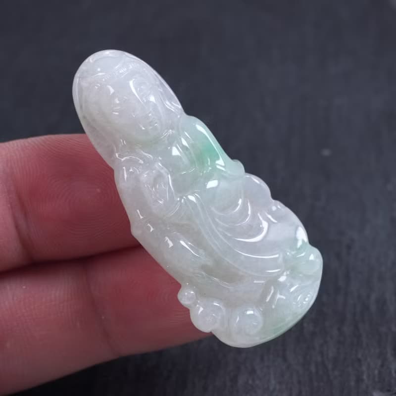 冰種飄綠翡翠觀音菩薩項鍊 | 天然緬甸玉翡翠A貨 | 送禮