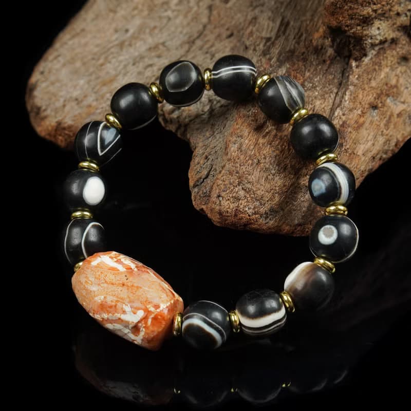 西亞蓮花寶瓶.藥師瑪瑙珠手串(內圍16公分)