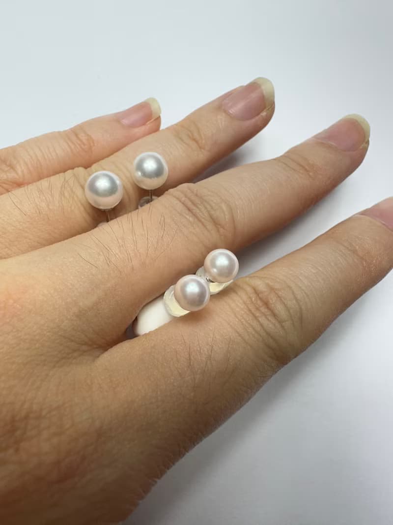 天然淡水珍珠天然淡水真珠輕珠寶18k金耳釘耳針耳夾珍珠耳釘7575