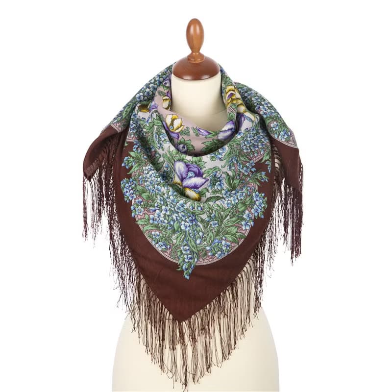 Authentic Pavlovo Posad Russian Shawl Scarf Soft 100% Wool 89x89 cm 1844-17