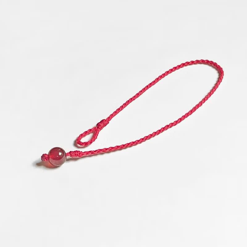 紅石榴石紅線四股編超細蠟線編織手環(正紅)