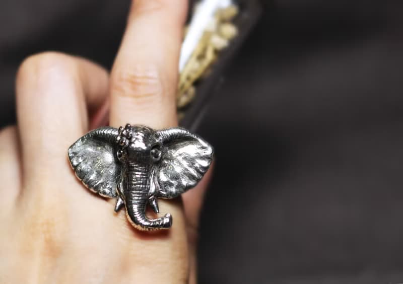 圖像系列-小花象925銀開口戒