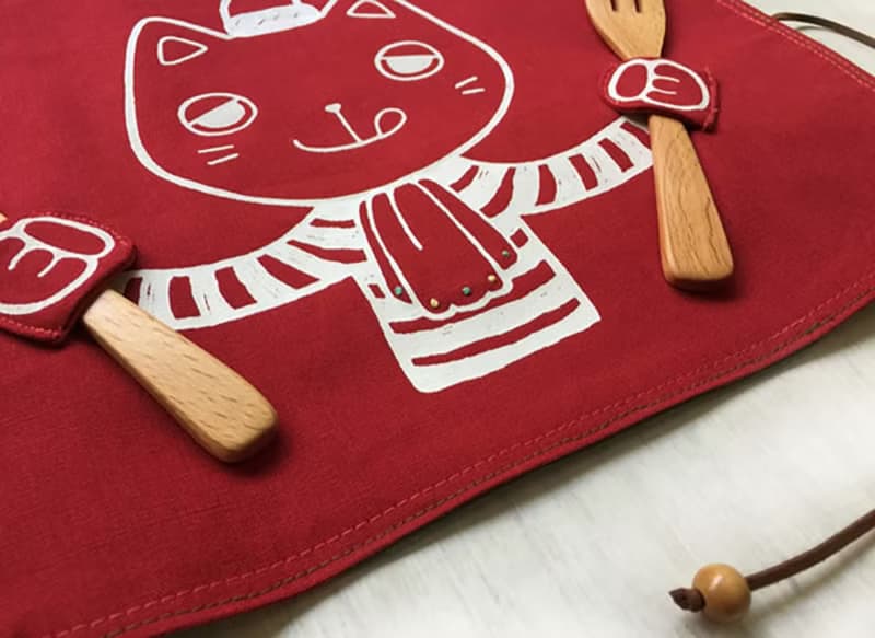 聖誕派對 貪吃小貓收納餐墊 / 紅 / 交換禮物
