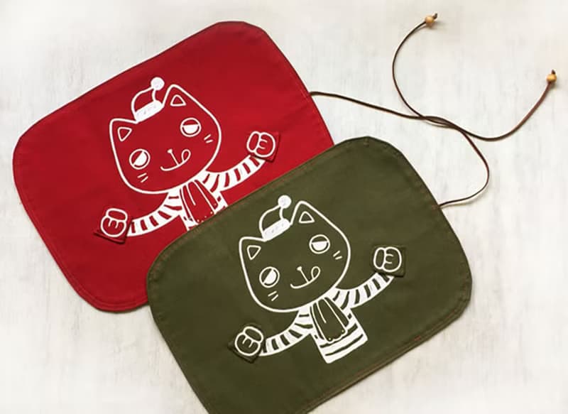 聖誕派對 貪吃小貓收納餐墊 / 紅 / 交換禮物