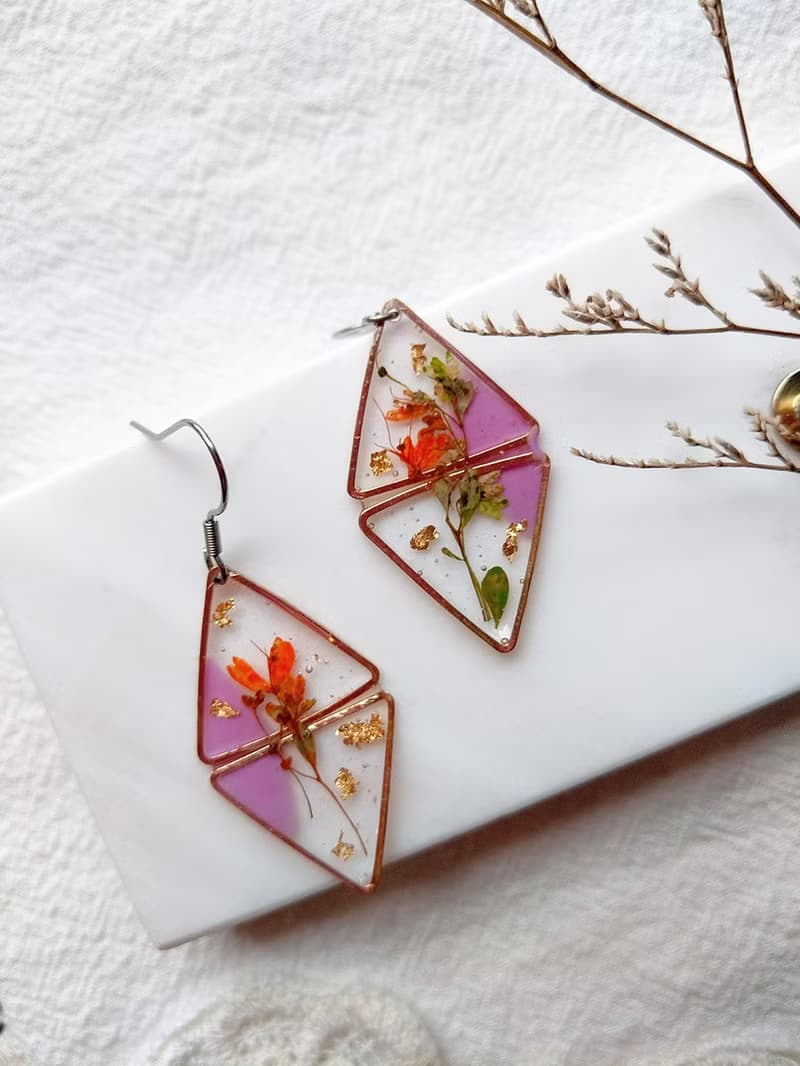 永生花耳環 -橙香- 真花 乾燥花耳環 手工飾品 垂墜耳環
