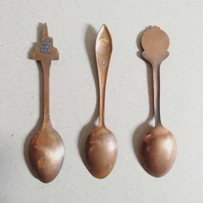 美國古董老物 芝加哥 大峽谷 懷俄明州 景點雕刻紀念 紅銅茶湯匙