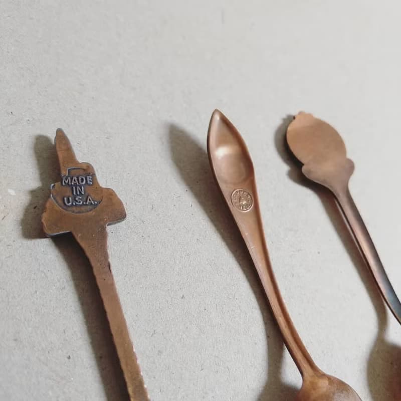 美國古董老物 芝加哥 大峽谷 懷俄明州 景點雕刻紀念 紅銅茶湯匙