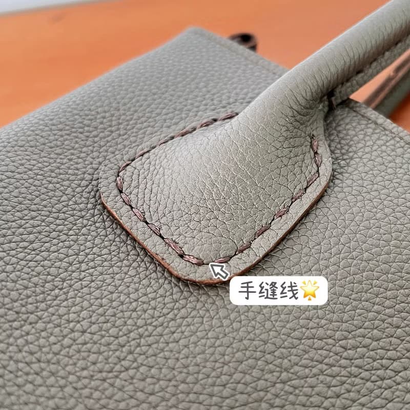 小眾設計純手工縫制大象灰小紋理牛皮腋下包托特包