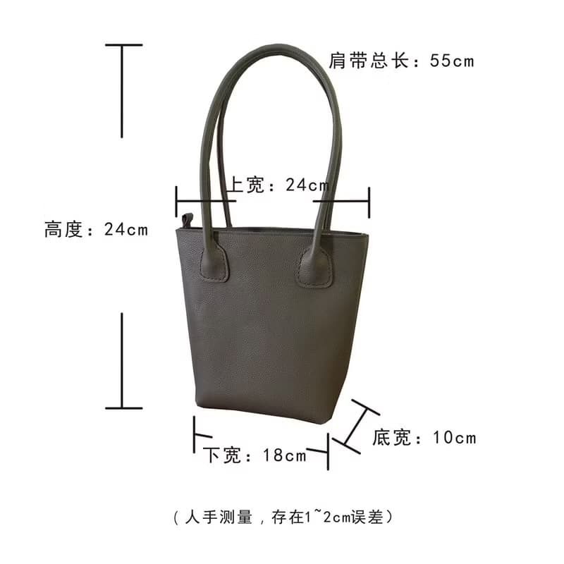 小眾設計純手工縫制大象灰小紋理牛皮腋下包托特包