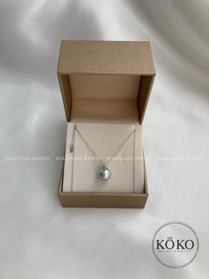 18k白金 海水akoya珍珠 天然真多麻色 戴妃款吊墜項鍊 45cm