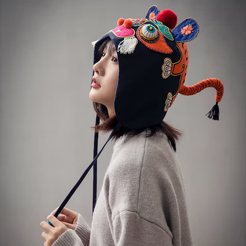 虎頭帽刺繡手工diy資料包節慶自繡高端國潮禮物布藝老虎