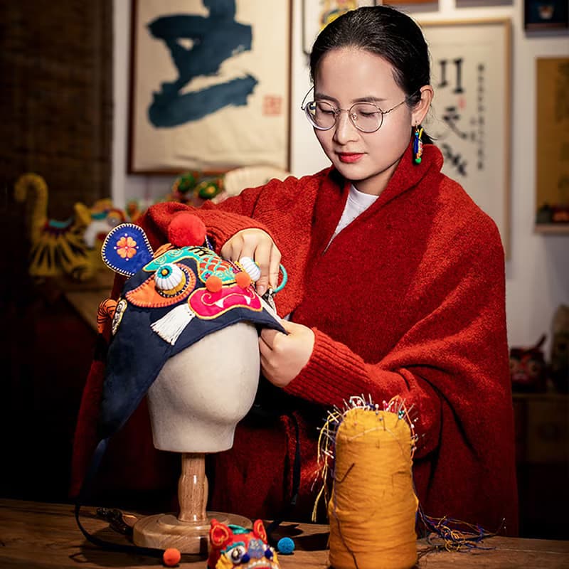 虎頭帽刺繡手工diy資料包節慶自繡高端國潮禮物布藝老虎