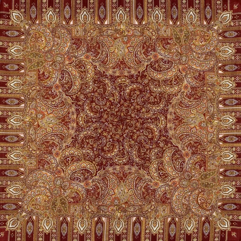 Pavlovo Posad Russian Shawl 100% Wool Scarf 125x125 cm Wrap Silk Fringe 598-56
