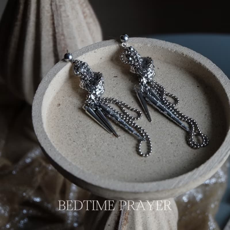 原創設計誇張復雜冷銀色幾何耳飾不對稱長款流蘇鏈條微鑲鋯石耳釘