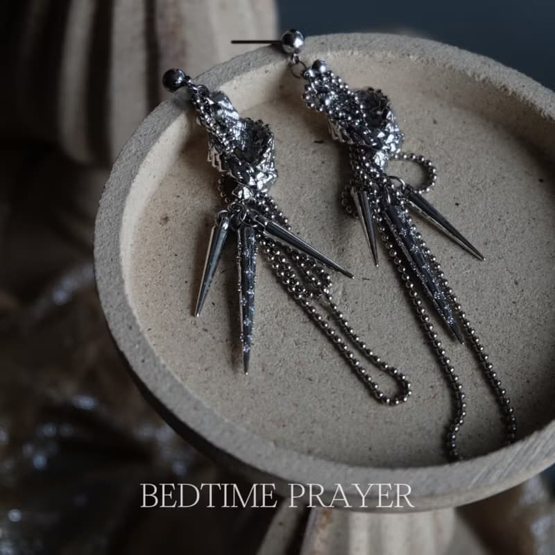 原創設計誇張復雜冷銀色幾何耳飾不對稱長款流蘇鏈條微鑲鋯石耳釘