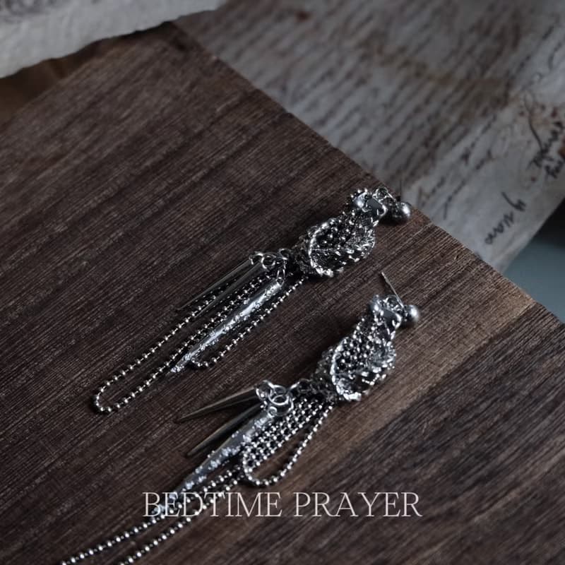 原創設計誇張復雜冷銀色幾何耳飾不對稱長款流蘇鏈條微鑲鋯石耳釘