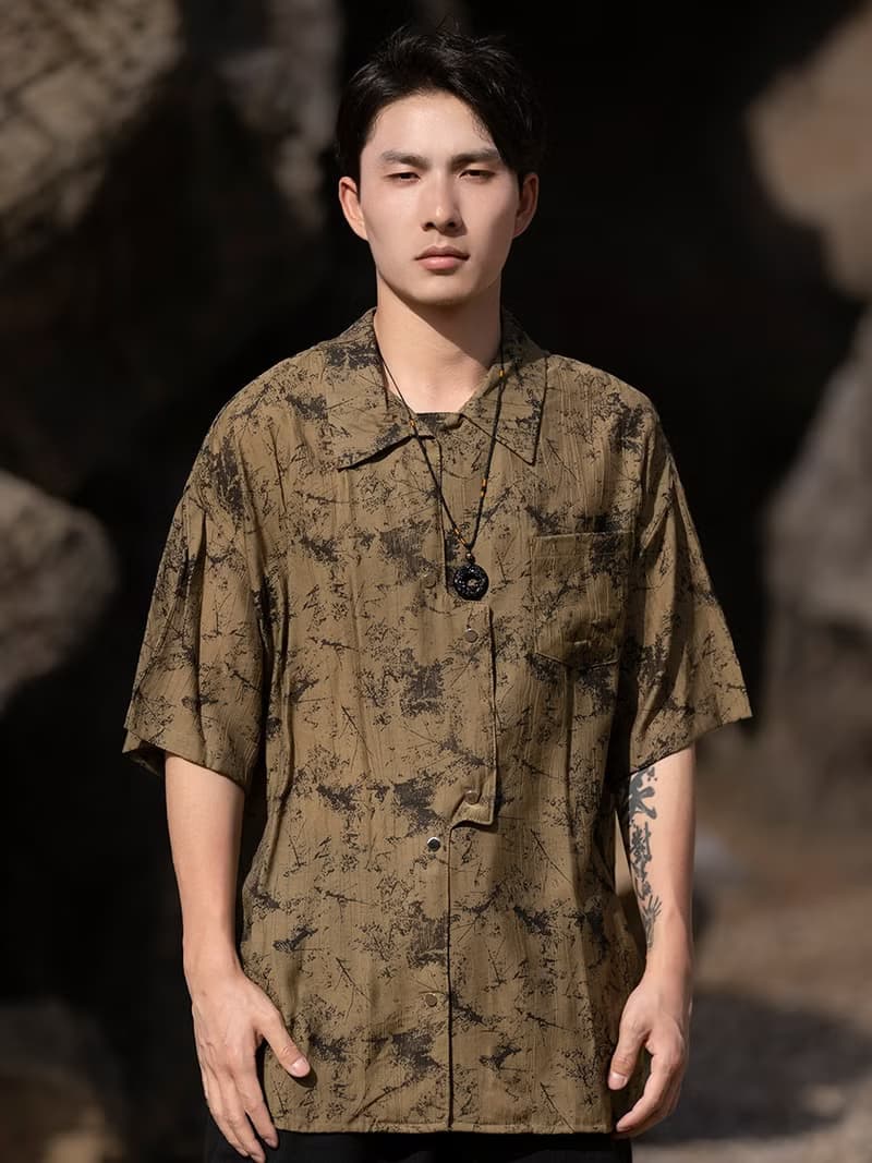 新中式復古 翻領盤扣短袖襯衫