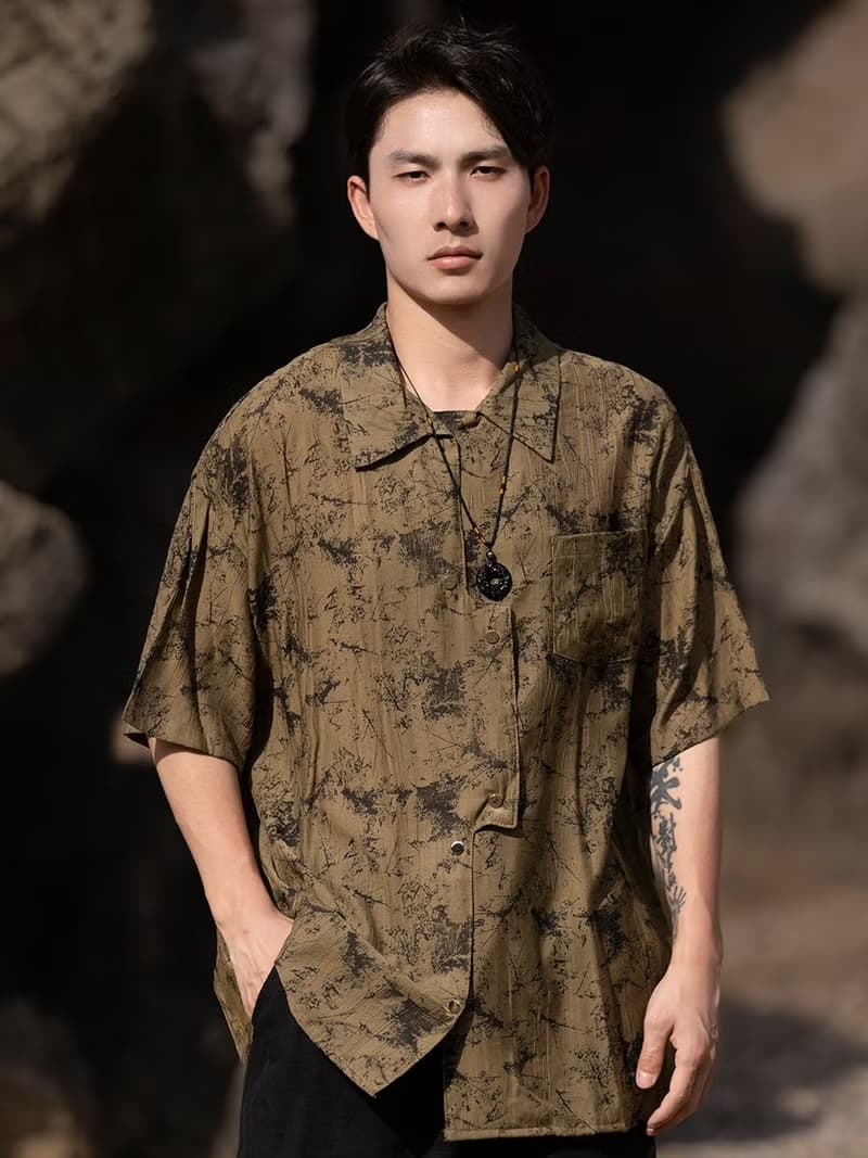 新中式復古 翻領盤扣短袖襯衫
