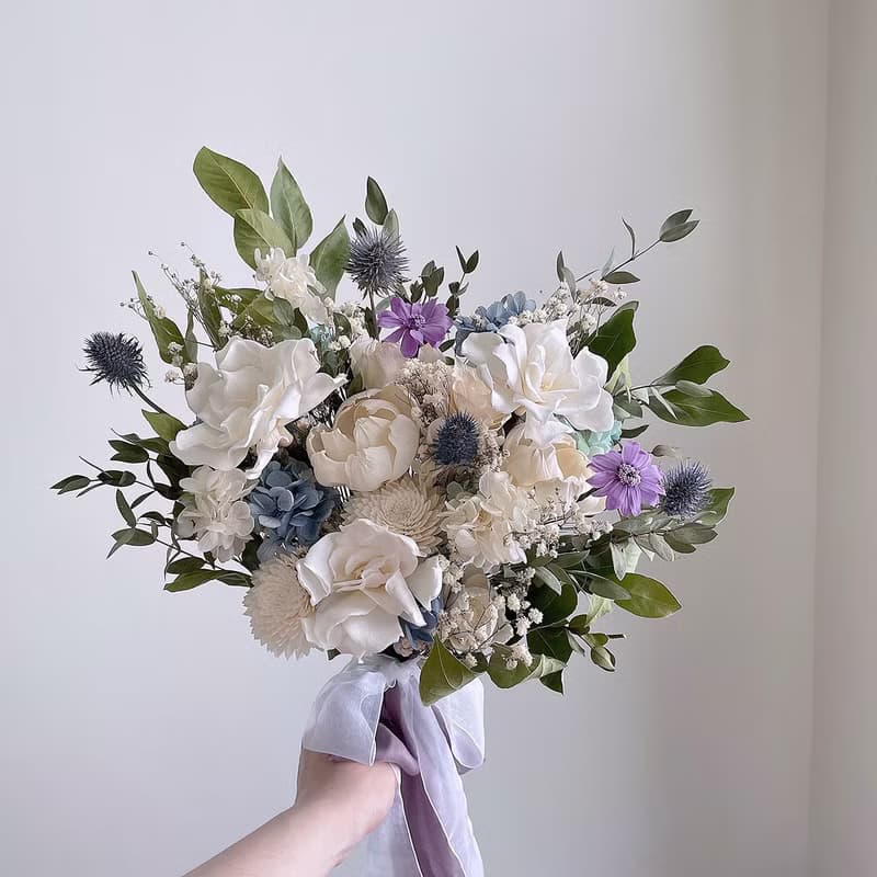 【不凋花乾燥花】白藍綠色不凋梔子花清香月桂葉自然風美式捧花