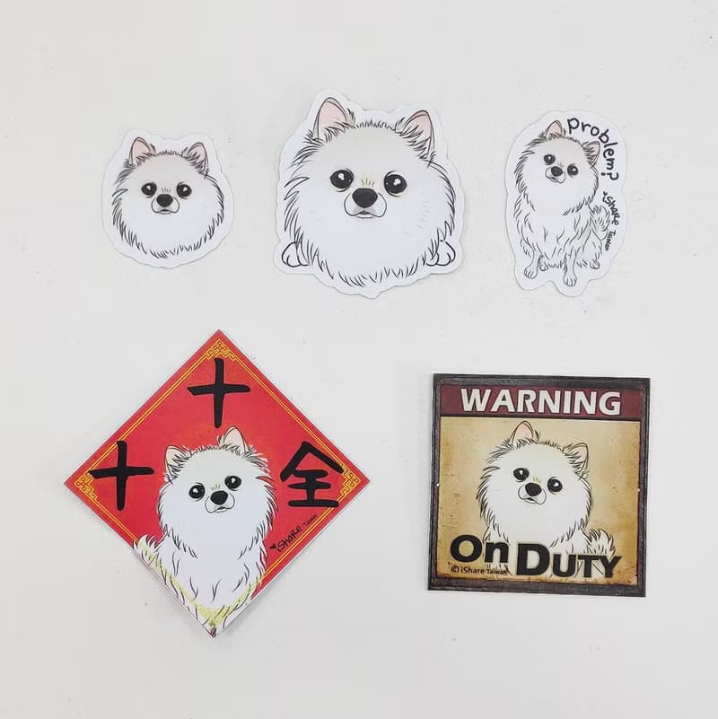 博美 2毛色 寵物防水抗曬貼紙 行李箱 滑板 衝浪板 春聯