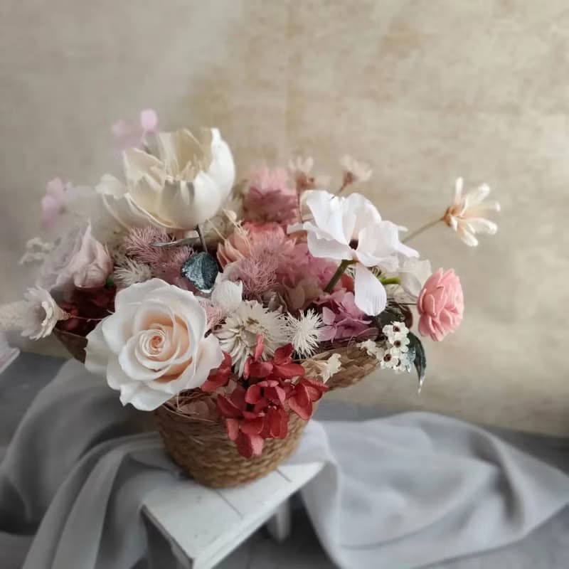 現貨_永生花 藤編花籃 開幕 入厝禮