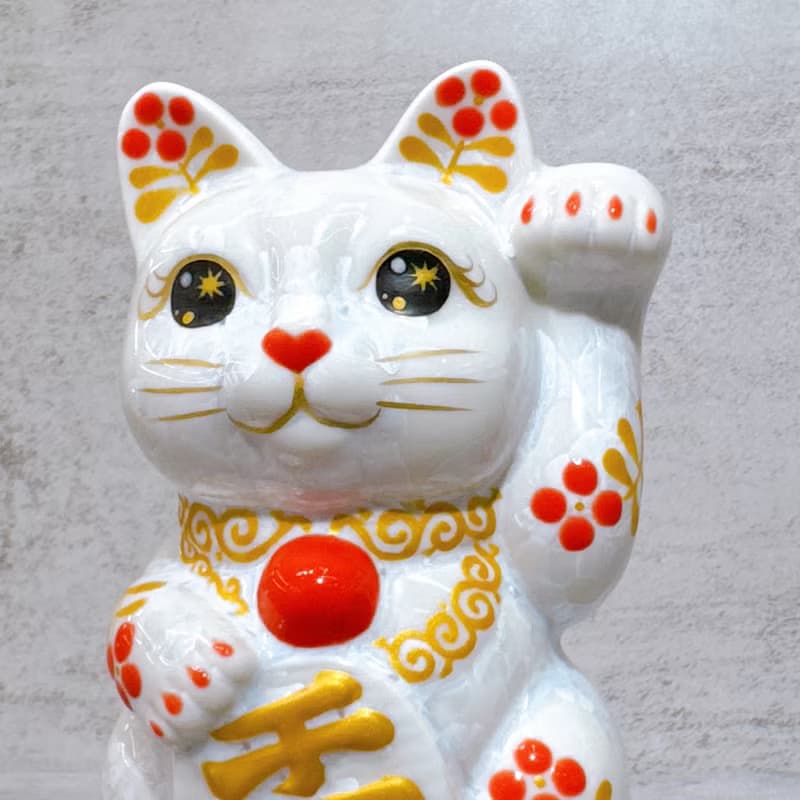 【金彩瑞獸】日本清水燒招財貓 | 花結晶 白 体花 千萬両 左