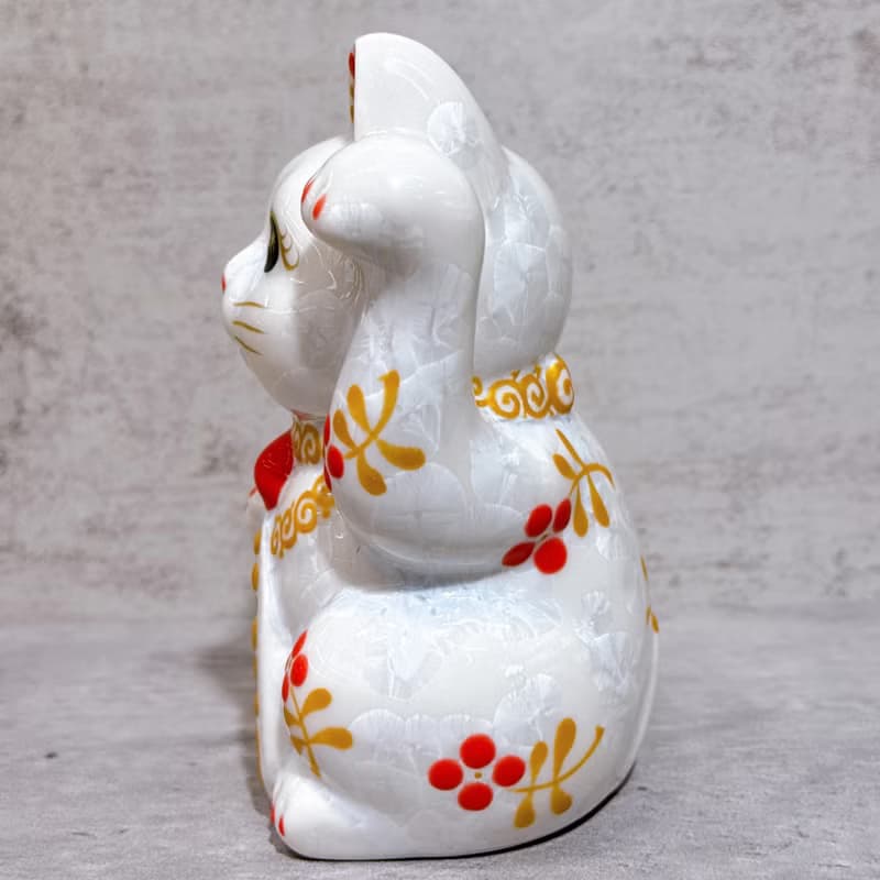 【金彩瑞獸】日本清水燒招財貓 | 花結晶 白 体花 千萬両 左