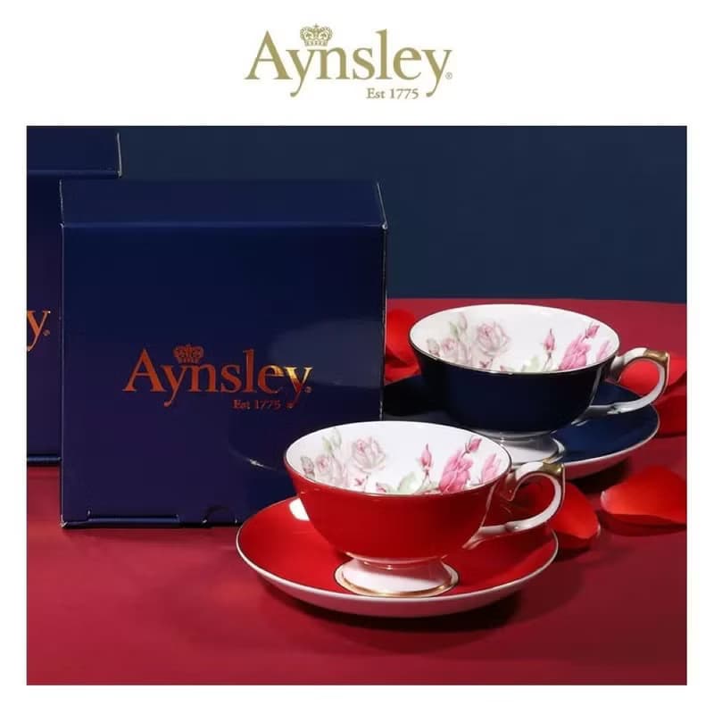 英國Aynsley 紅玫瑰系列 骨瓷雅典色釉杯盤組150ml 6色任選