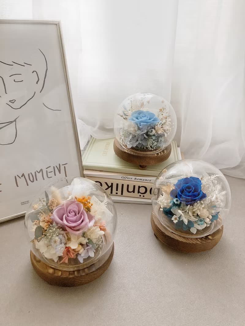 LED 永生花 玻璃罩 永生玫瑰花 乾燥花 紀念日禮物 夜燈 祝賀禮物