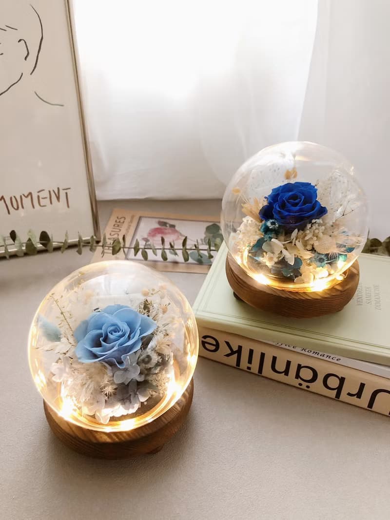 LED 永生花 玻璃罩 永生玫瑰花 乾燥花 紀念日禮物 夜燈 祝賀禮物