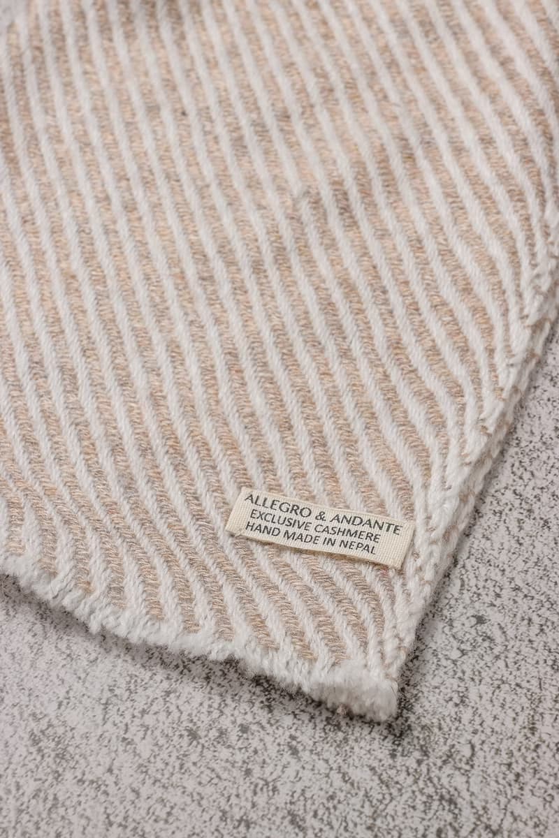 【窄版】喀什米爾羊毛圍巾 全斜紋無染淺褐 脖圍 手工機織