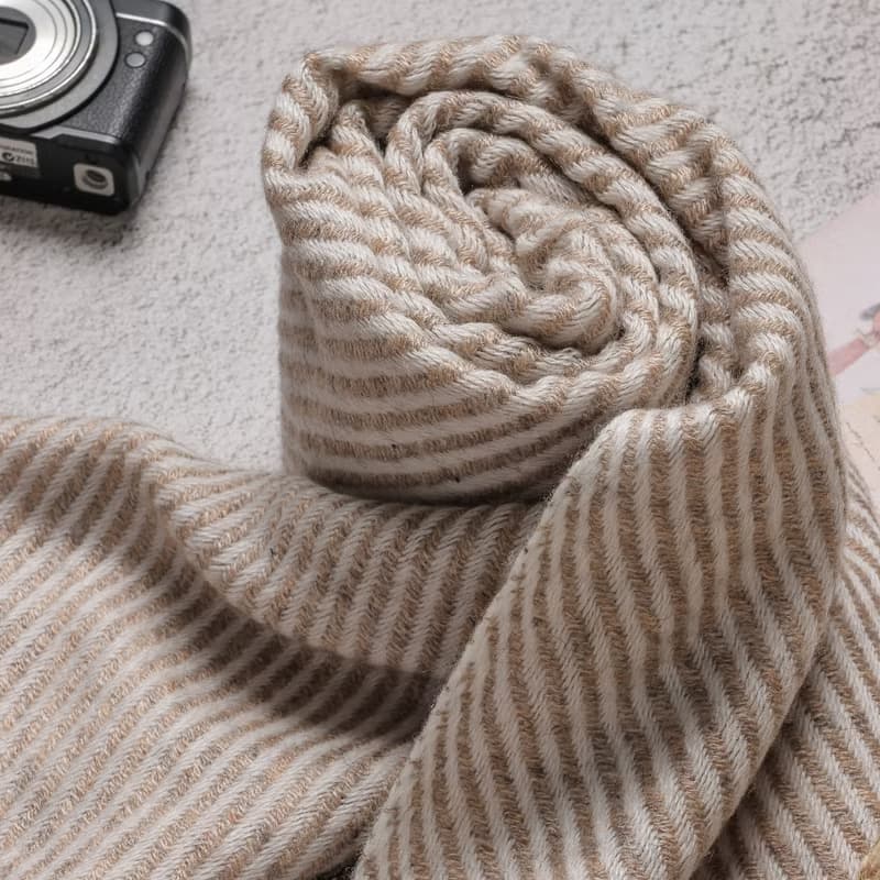 【窄版】喀什米爾羊毛圍巾 全斜紋無染淺褐 脖圍 手工機織